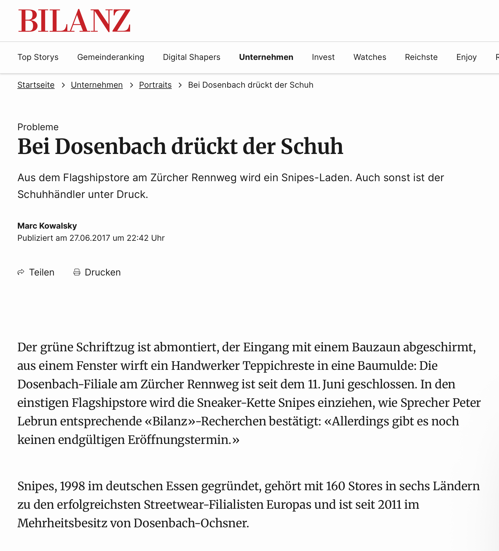 Bei Dosenbach drückt der Schuh