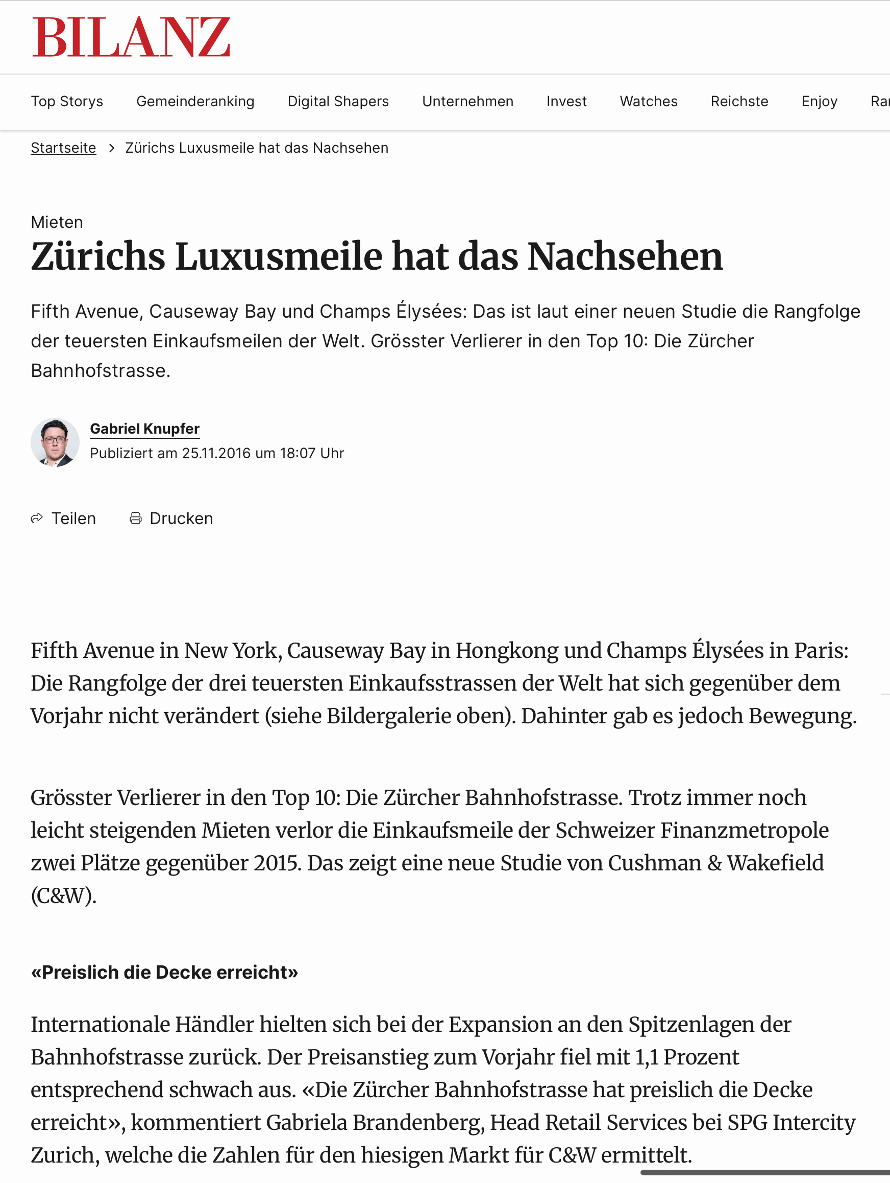 Zürichs Luxusmeile hat das Nachsehen