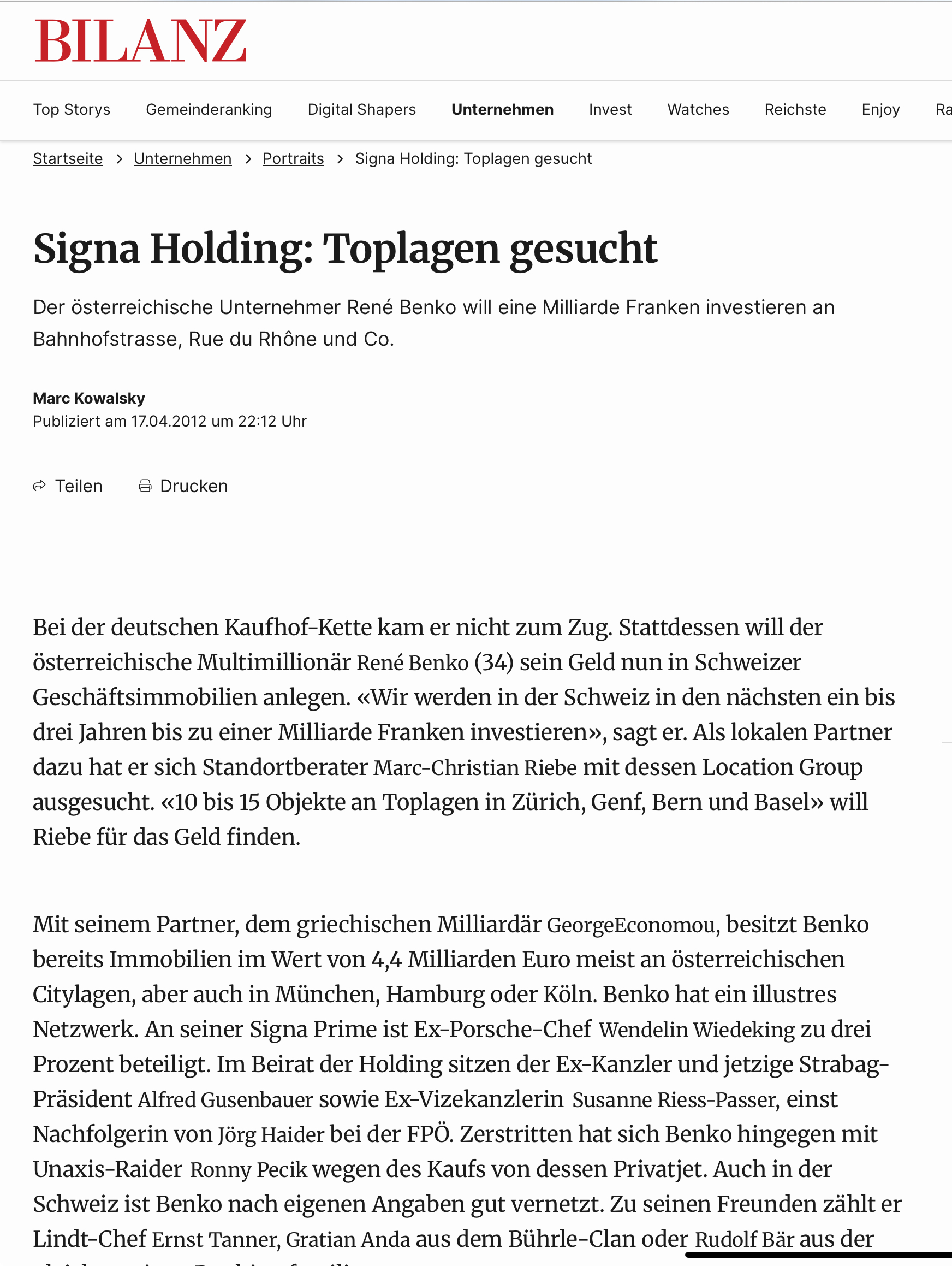 Signa Holding: Toplagen gesucht